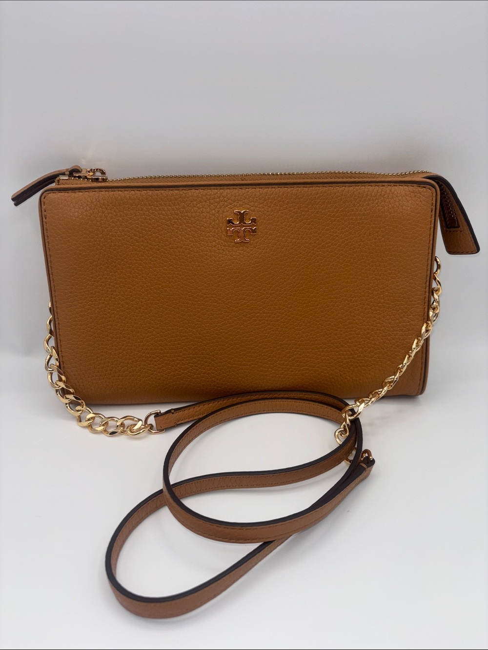 Tory Burch Pebbled Leather Crossbody in Taffee Brown with Gold Hardware